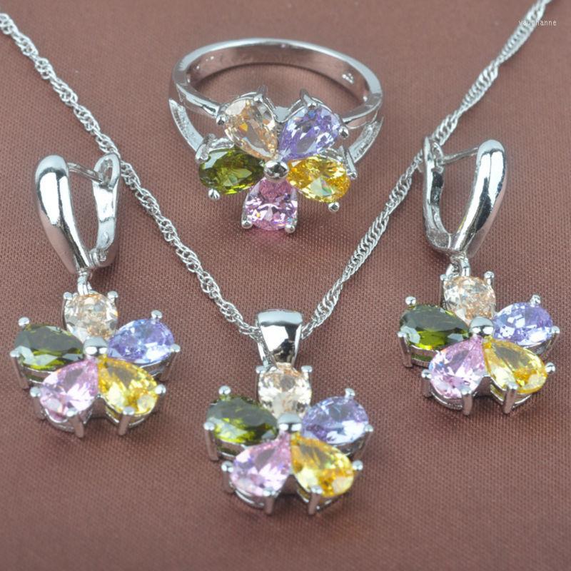 Necklace Earrings Set Multicolor Cubic Zirconia Flower Design Women's 925 Silver Pendant Ring TZ0252, Picture shown
Necklace Earrings Set Multicolor Cubic Zirconia Flower Design Women's 925 Silver Pendant Ring TZ0252, Picture shown