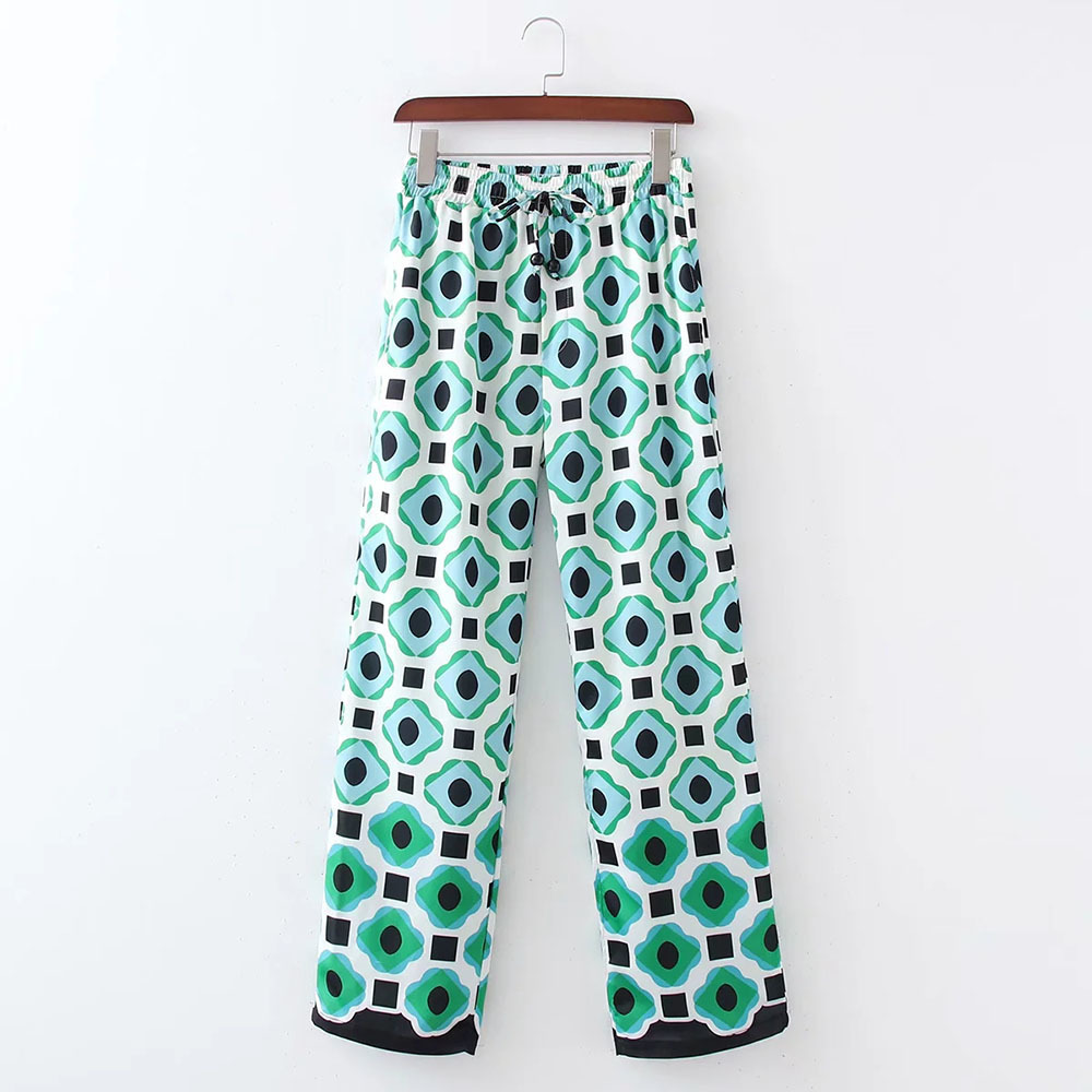 Women's Two Piece Pants xikom Summer Women Vintage Two-Piece Set Bohemia Print Loose Lapel Shirt Elastic High Waist Casual Trousers Pants Set 221