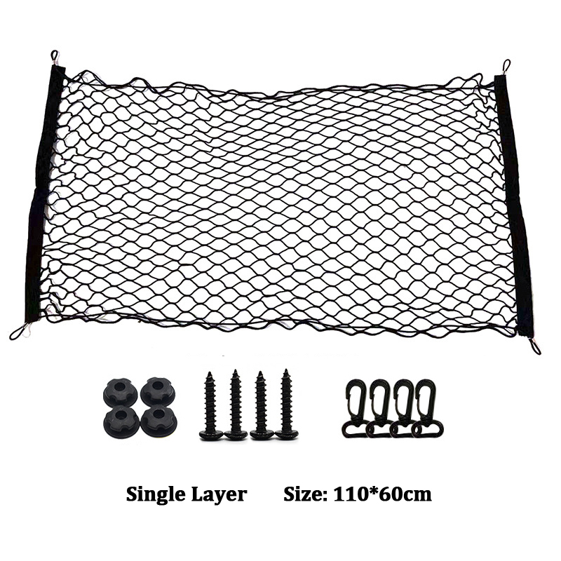 Car Rear Trunk Net Mesh Elastic Nylon Back Cargo Storage Organizer Double Layer Luggage Grocery Holder Universal Auto Interior Accessories