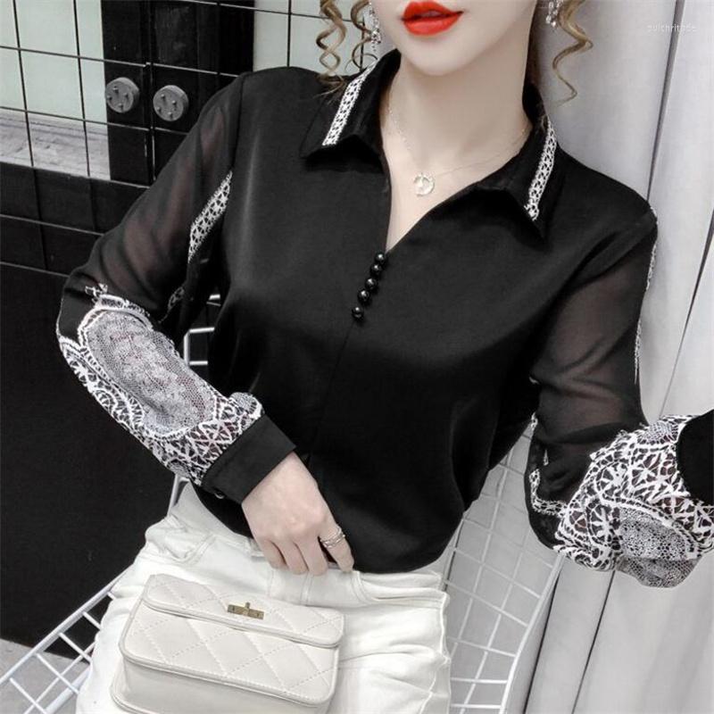 Women's Blouses Women Chiffon Shirts V-neck Pullover Printed Long-sleeved Western Bottoming Shirt Spring Autumn Elegant Feminine Blusas, Black
Women's Blouses Women Chiffon Shirts V-neck Pullover Printed Long-sleeved Western Bottoming Shirt Spring Autumn Elegant Feminine Blusas, Black