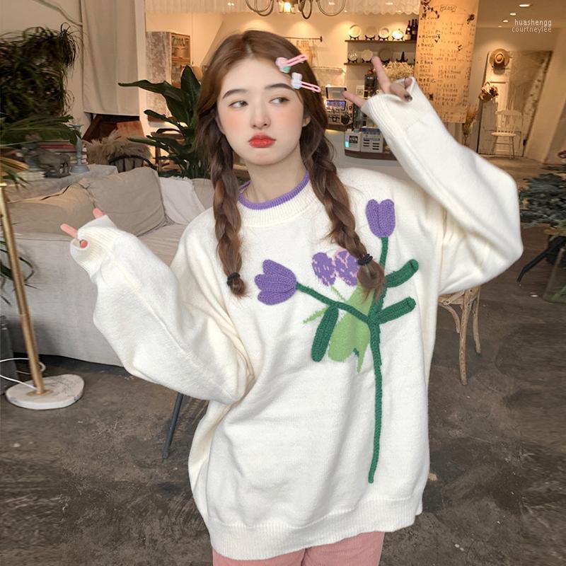 Women's Sweaters Women's Japanese Sweet Sweater For Women O Neck Long Sleeve Floral Loose Knitted Pullovers Vintage Autumn Winter, Pink 
Women's Sweaters Women's Japanese Sweet Sweater For Women O Neck Long Sleeve Floral Loose Knitted Pullovers Vintage Autumn Winter, Pink