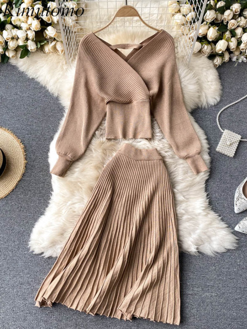 Two Piece Dress Kimutomo Elegant Solid Knit Suit Woman Gentle Cross V neck Puff Sleeve Short Top High Waist Pleated Skirt Set Ins 221010, Apricot
Two Piece Dress Kimutomo Elegant Solid Knit Suit Woman Gentle Cross V neck Puff Sleeve Short Top High Waist Pleated Skirt Set Ins 221010, Apricot