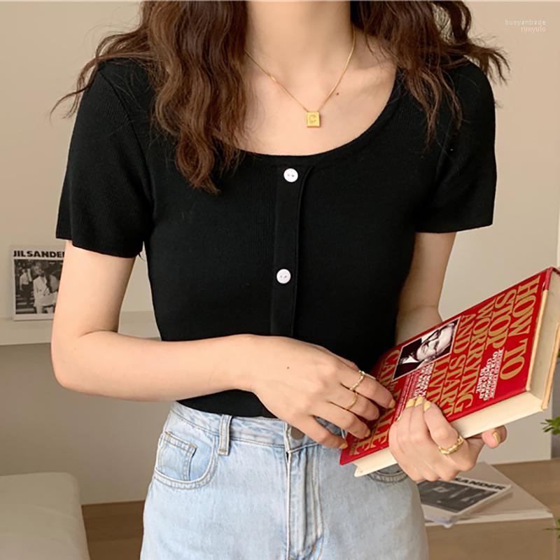 Women's T Shirts Women's T-Shirt Knitted Tops Solid Basic O Neck Slim Thin Tees Femme Summer Short Sleeve Button Fashion Female, Black
Women's T Shirts Women's T-Shirt Knitted Tops Solid Basic O Neck Slim Thin Tees Femme Summer Short Sleeve Button Fashion Female, Black