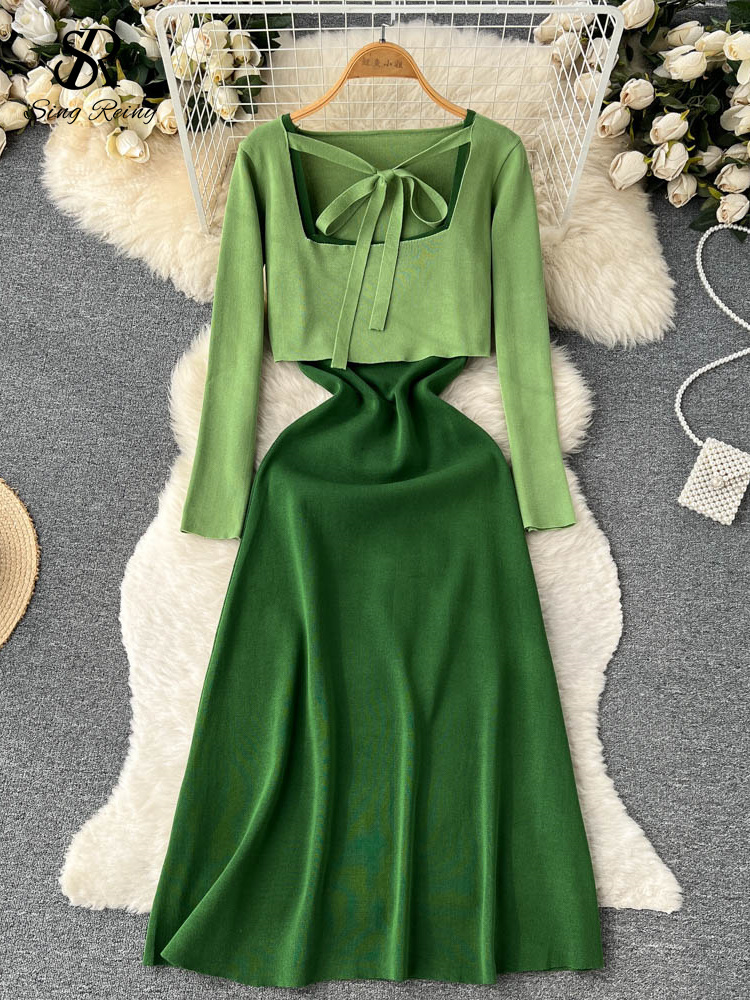 Two Piece Dress SINGREINY Autumn Sexy Knitted Pieces Suits Fashion Bow Long Sleeve Short T Shirt Slim Cami Sweater Sets 221010, Green
Two Piece Dress SINGREINY Autumn Sexy Knitted Pieces Suits Fashion Bow Long Sleeve Short T Shirt Slim Cami Sweater Sets 221010, Green