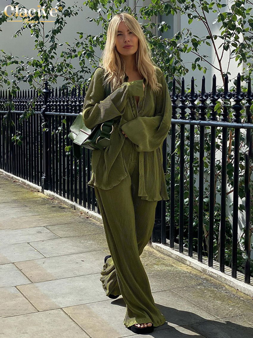 Women's Two Piece Pants Clacive Elegant Green Pants Set Women Autumn Long Sleeve Blouses Matching Wide Trousers Suit Loose Shirts Two Piece Pant Set 221010, Green sets
Women's Two Piece Pants Clacive Elegant Green Pants Set Women Autumn Long Sleeve Blouses Matching Wide Trousers Suit Loose Shirts Two Piece Pant Set 221010, Green sets