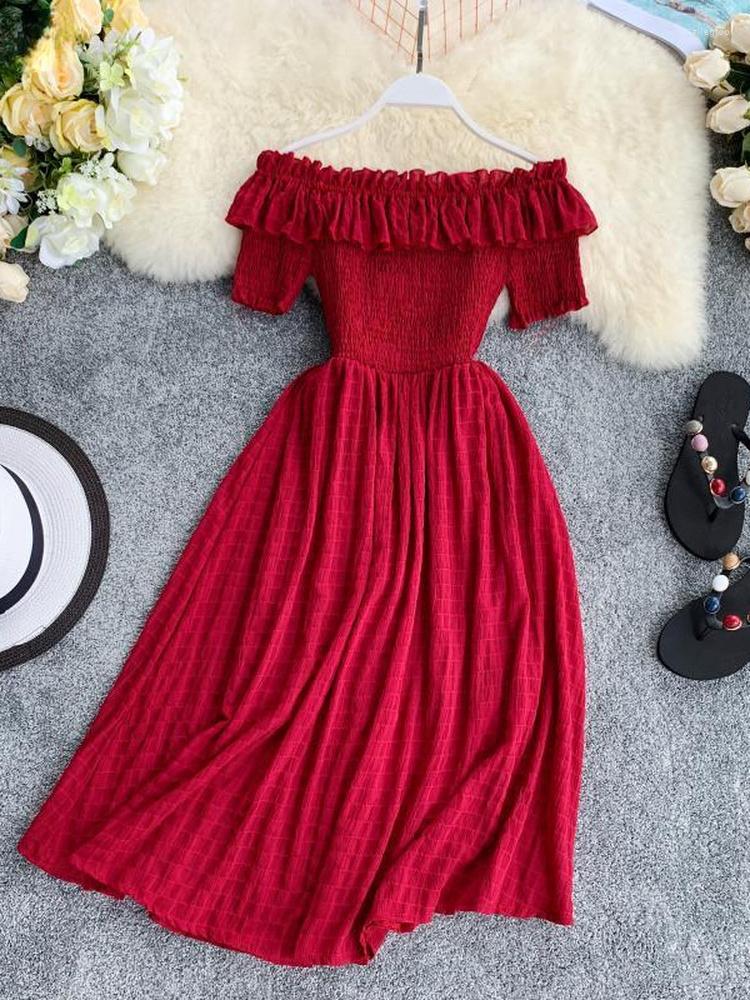 Casual Dresses Woherb 2022 Summer Elegant Women Plaid Off Shouder Solid Vestidos Sweet Ruffles A-line High Waist Dress Robe Femme 25896, Black 
Casual Dresses Woherb 2022 Summer Elegant Women Plaid Off Shouder Solid Vestidos Sweet Ruffles A-line High Waist Dress Robe Femme 25896, Black