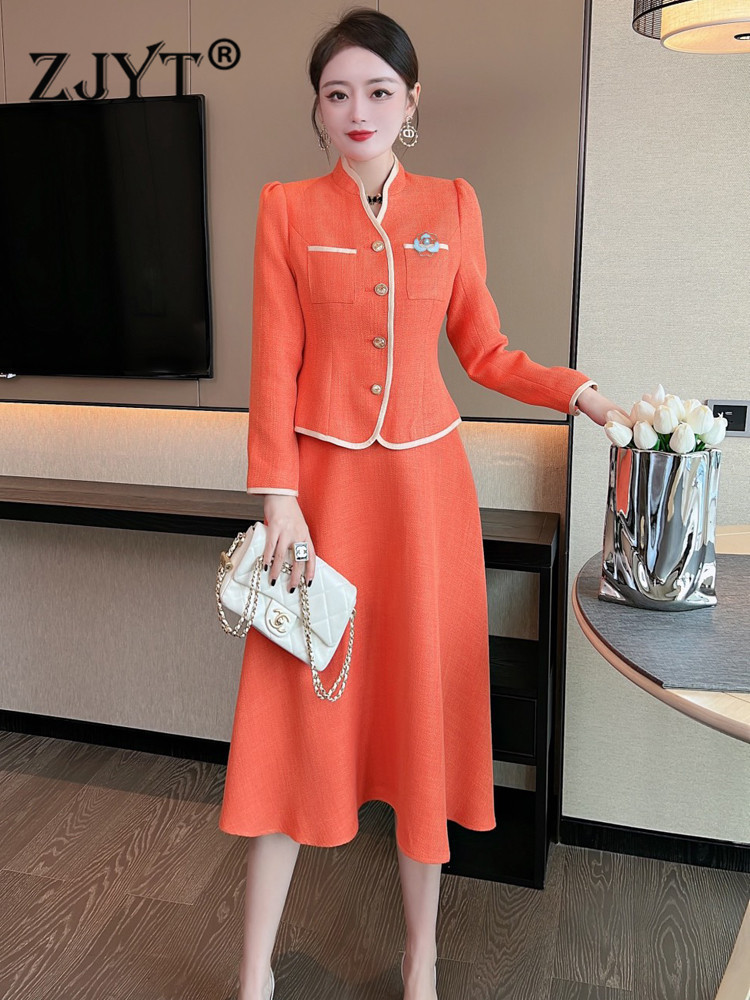 Two Piece Dress ZJYT Designer Autumn Sets 2 Womens Outfits Orange Elegant Long Sleeve Jacket and Midi Skirt Suit Party Office Wear 221010
Two Piece Dress ZJYT Designer Autumn Sets 2 Womens Outfits Orange Elegant Long Sleeve Jacket and Midi Skirt Suit Party Office Wear 221010