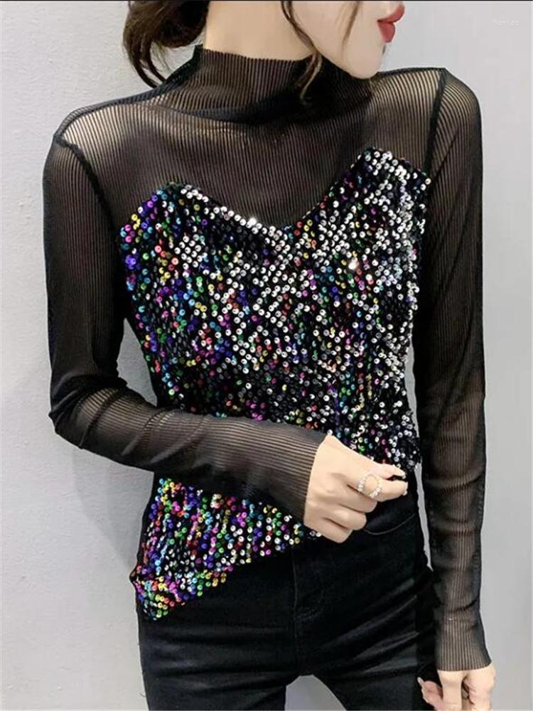 Women's T Shirts Fashion Sequined T-shirt Women's Sexy Mesh Tees Turtleneck Long Sleeves Stitching Bottoming Female Tee Thin Autumn, Black
Women's T Shirts Fashion Sequined T-shirt Women's Sexy Mesh Tees Turtleneck Long Sleeves Stitching Bottoming Female Tee Thin Autumn, Black