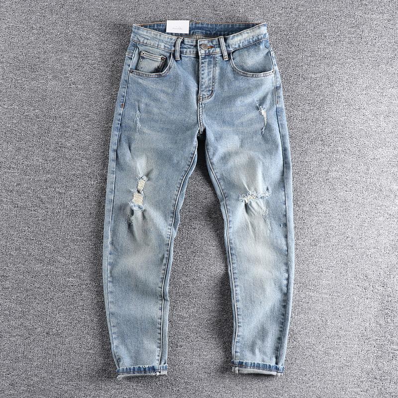 Men's Jeans Spring And Summer 2022 Elastic Slim Fit Small Leg Men's Broken Holes Fashionable Running Water Wash Capris, Blue
Men's Jeans Spring And Summer 2022 Elastic Slim Fit Small Leg Men's Broken Holes Fashionable Running Water Wash Capris, Blue