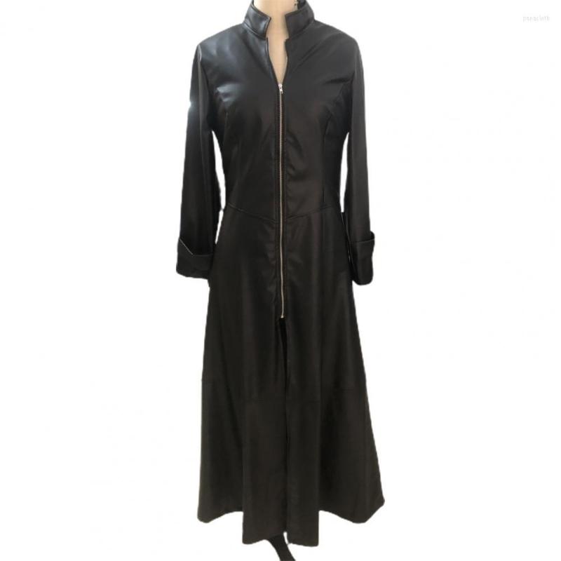 Women's Leather Cool Women Trench Coat Long Sleeves Maxi Length Overcoat Stand Collar Lady Autumn, Black
Women's Leather Cool Women Trench Coat Long Sleeves Maxi Length Overcoat Stand Collar Lady Autumn, Black