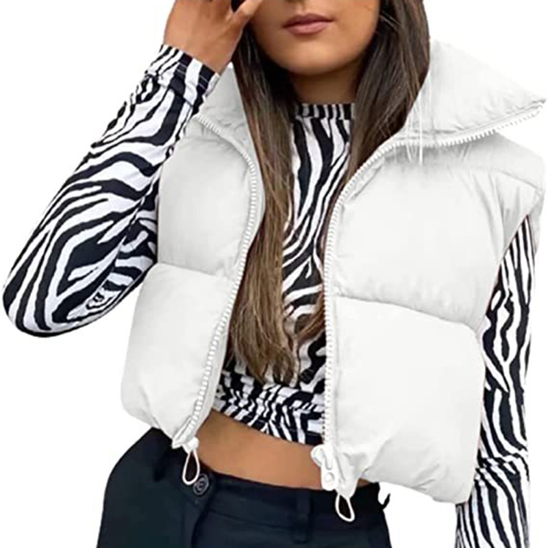 Women's Vests Puffy Vest Women Zip Up Stand Collar Sleeveless Lightweight Padded Cropped Puffer Quilted Vest Winter Warm Coat Jacket 221010