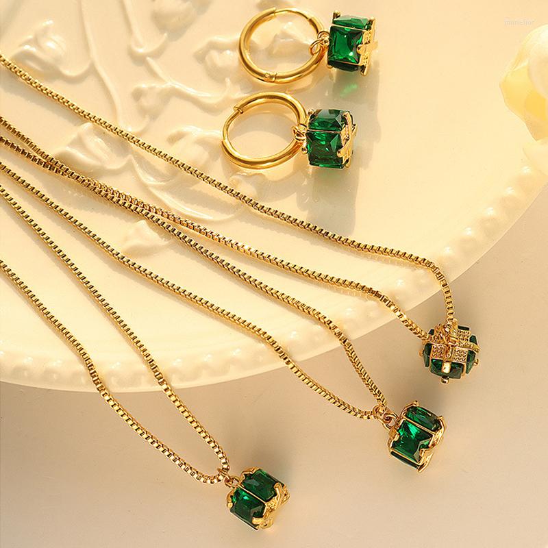 Necklace Earrings Set Stainless Steel Green Zircon Gold Cube Jewelry Earring And Chain For Women Gift Wedding Party Pendant, Picture shown
Necklace Earrings Set Stainless Steel Green Zircon Gold Cube Jewelry Earring And Chain For Women Gift Wedding Party Pendant, Picture shown