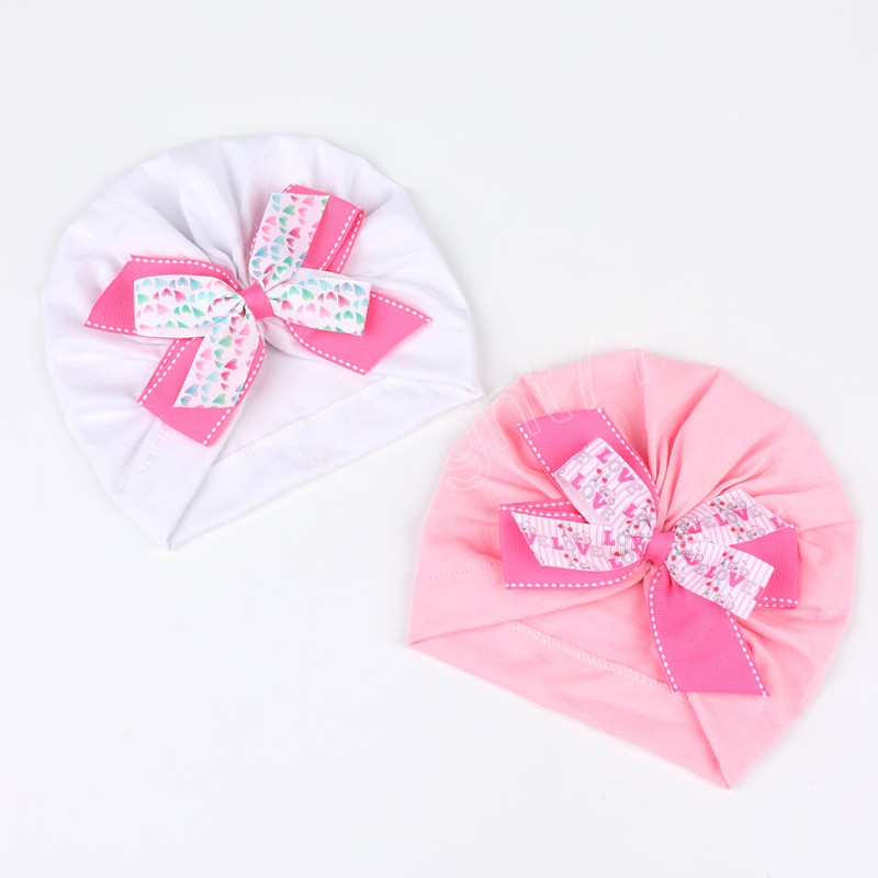 Newborn Toddler Heart Bow Hat Kids Soft Bowknot Turban Caps with Double Ribbon Bows Baby Girls Hair Accessories