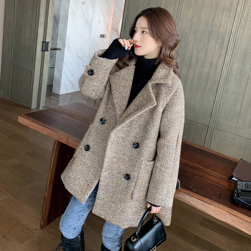Women's Wool Blends Plaid coat Women Women's Woolen Blazer Autumn And Women Autumn Winter coat Thickened Small Mid-length Woolen Coat 221010