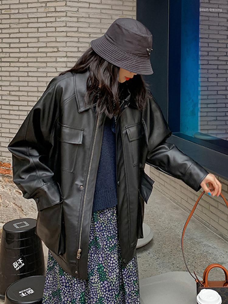 Women' Leather Spring Autumn Female Faux Soft Jacket Casual Loose Moto Biker Windproof Outwear Vintage Punk Big Pocket, Black
Women' Leather Spring Autumn Female Faux Soft Jacket Casual Loose Moto Biker Windproof Outwear Vintage Punk Big Pocket, Black