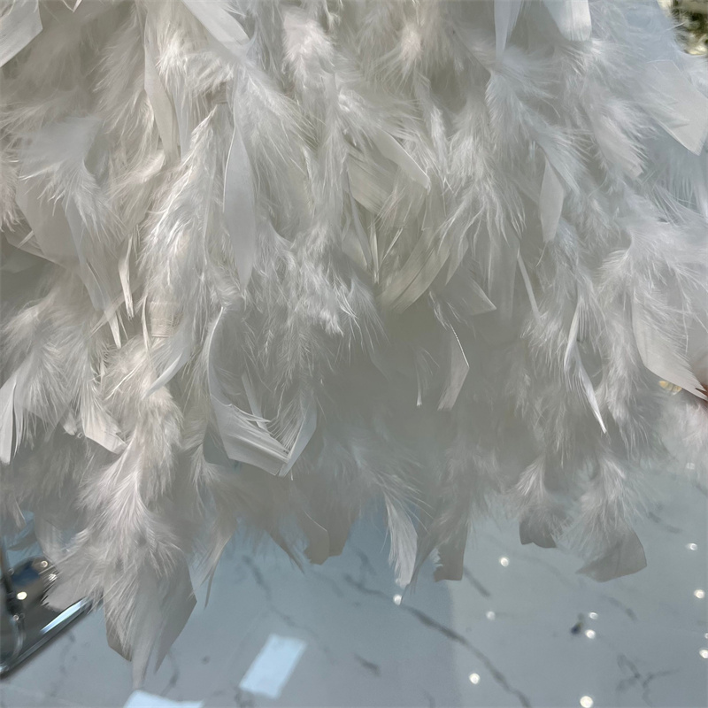 Womens high elastic waist real ostrich fur feather patched short mini skirt