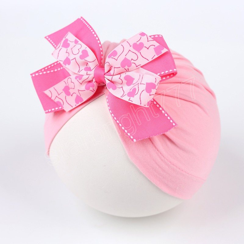 Newborn Toddler Heart Bow Hat Kids Soft Bowknot Turban Caps with Double Ribbon Bows Baby Girls Hair Accessories