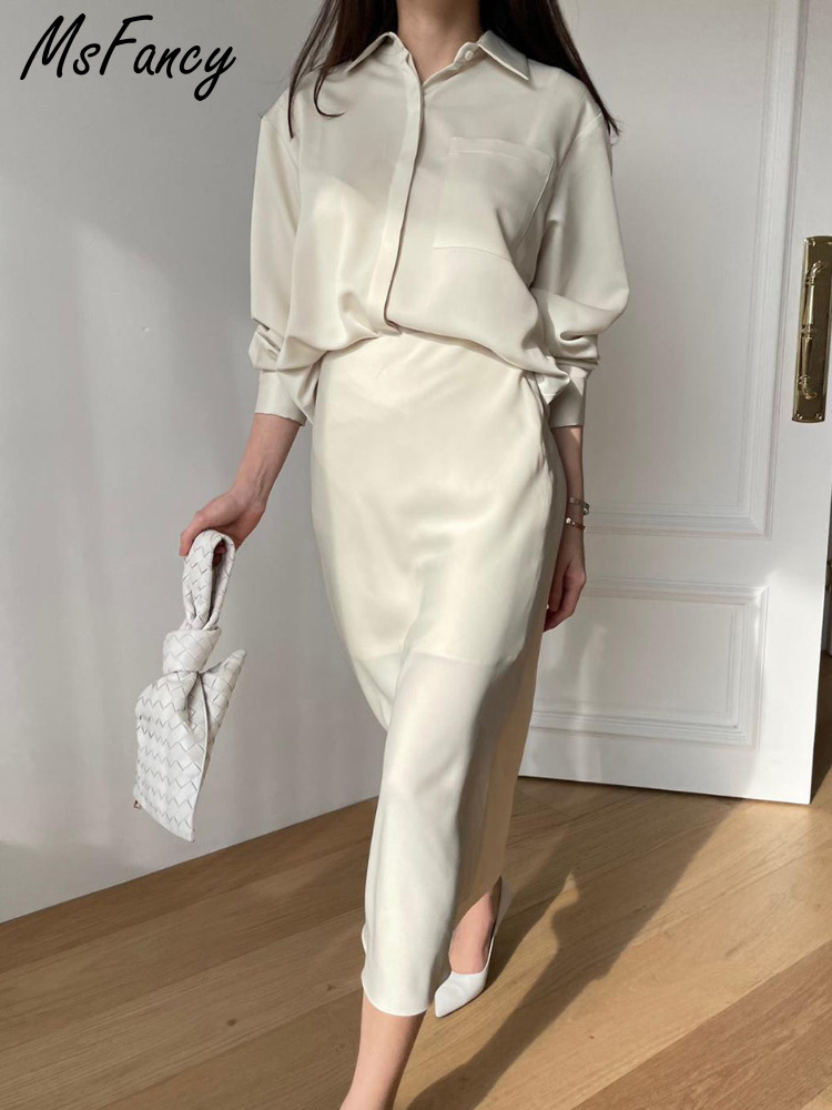 Two Piece Dress Msfancy Skirt Suit Women Satin Long Sleeve Shirt High Wast Midi Sets Mujer Elegant Official Outfits 221010
Two Piece Dress Msfancy Skirt Suit Women Satin Long Sleeve Shirt High Wast Midi Sets Mujer Elegant Official Outfits 221010