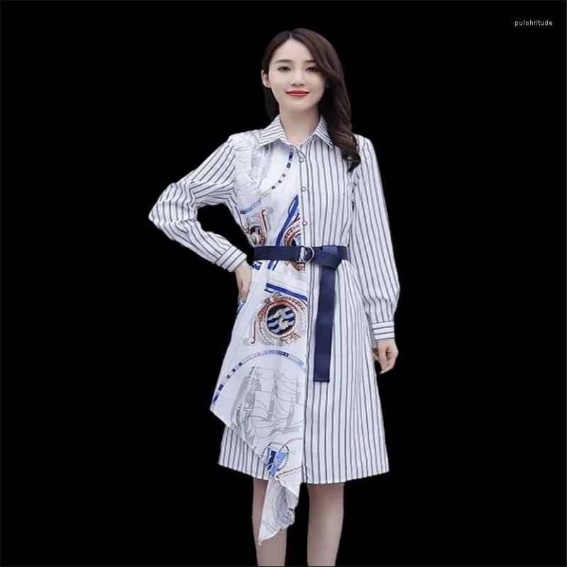 Women's Blouses Striped Long Shirts Women's Blouse Belt Waist Retro Lapel Button Printing Tops Temperament Offce Feminine Casual Shirt, Blue
Women's Blouses Striped Long Shirts Women's Blouse Belt Waist Retro Lapel Button Printing Tops Temperament Offce Feminine Casual Shirt, Blue