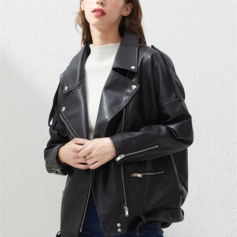 Women' Leather Faux Fitaylor PU Jacket Women Loose Sashes Casual Biker Outwear Female Tops BF Style Black Coat 221010
Women' Leather Faux Fitaylor PU Jacket Women Loose Sashes Casual Biker Outwear Female Tops BF Style Black Coat 221010