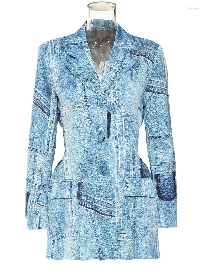 Women' Suits Women Blazer 2022 Denim Graffiti Printing Satin Hollow Out Lace Up Ladies Suit Coat Fashion Long Female Tops, Blue
Women' Suits Women Blazer 2022 Denim Graffiti Printing Satin Hollow Out Lace Up Ladies Suit Coat Fashion Long Female Tops, Blue