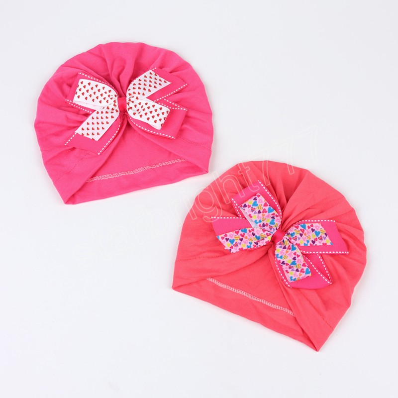 Newborn Toddler Heart Bow Hat Kids Soft Bowknot Turban Caps with Double Ribbon Bows Baby Girls Hair Accessories