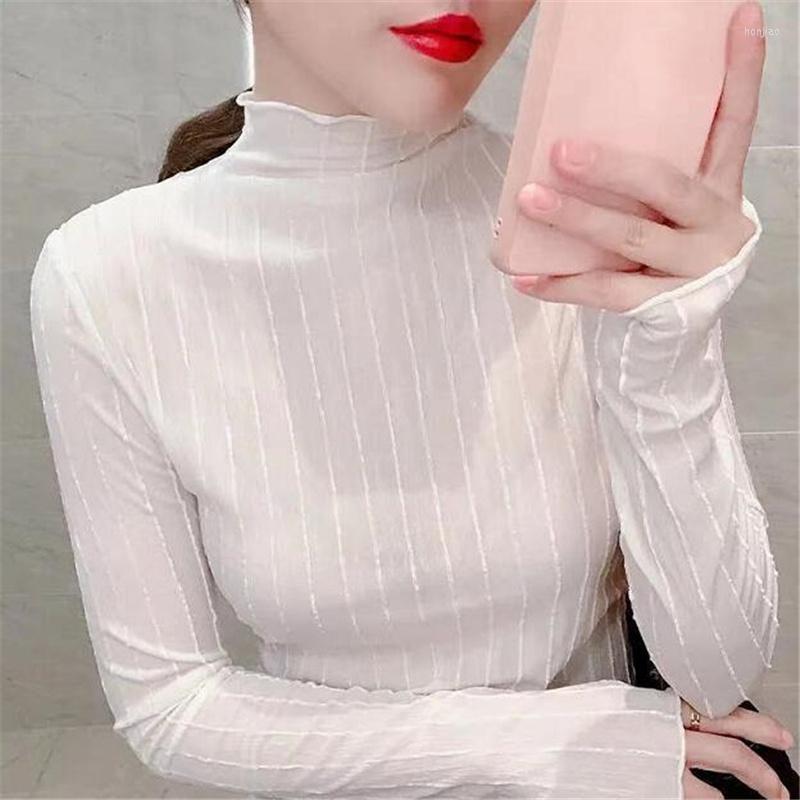 Women's T Shirts Fashion Women Tee Striped Elastic Top Semi-high Collar Ruffled Long-sleeved Bottoming Tshirt Autumn Pullover Thin Female, Black
Women's T Shirts Fashion Women Tee Striped Elastic Top Semi-high Collar Ruffled Long-sleeved Bottoming Tshirt Autumn Pullover Thin Female, Black