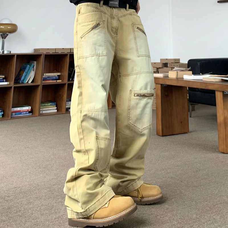 Zipper Pockets Washed Straight Cargo Pants Men's Wide Leg Baggy Overalls Unisex Distressed Hip Hop Casual Trousers
Zipper Pockets Washed Straight Cargo Pants Men's Wide Leg Baggy Overalls Unisex Distressed Hip Hop Casual Trousers