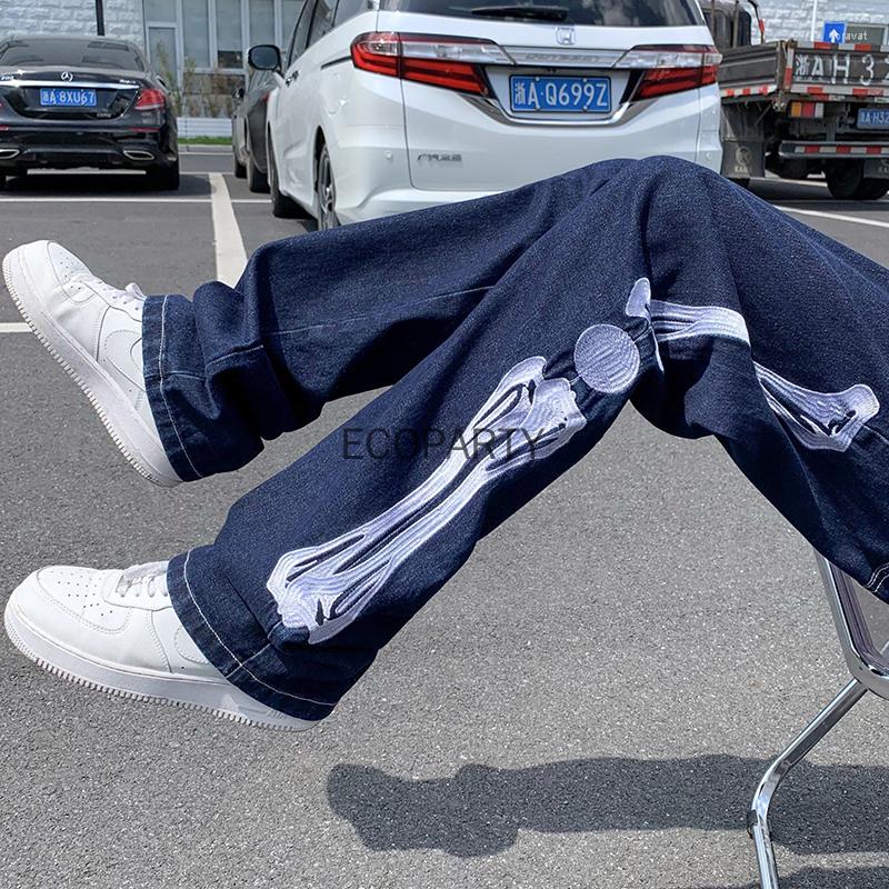 Men' Jeans Straight Jean Pants Skeleton Embroidery Mopping Trousers Mens Streetwear Denim Men' Clothing For Men Man Baggy 50, Blue
Men' Jeans Straight Jean Pants Skeleton Embroidery Mopping Trousers Mens Streetwear Denim Men' Clothing For Men Man Baggy 50, Blue