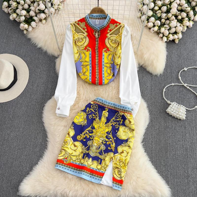 Work Dresses Fashion Suit Women Stand Collar Single Breasted Positioning Print Long Sleeve Shirt Two Piece High Waist Pack Hip Skirt, Yellow
Work Dresses Fashion Suit Women Stand Collar Single Breasted Positioning Print Long Sleeve Shirt Two Piece High Waist Pack Hip Skirt, Yellow