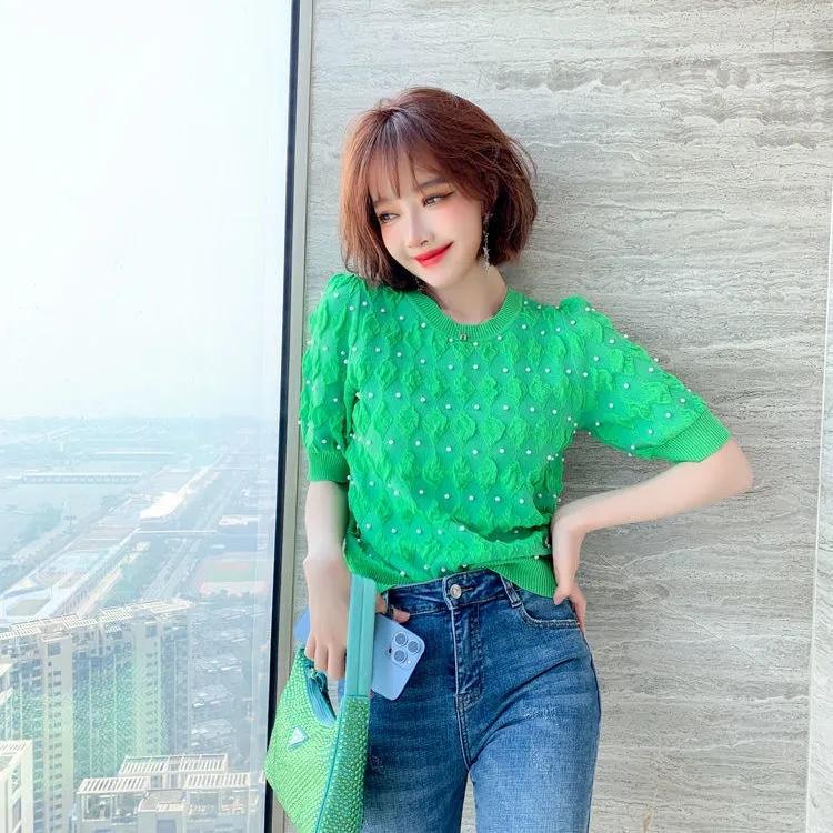 Women' T Shirts TSXT Women Knitting 2022 Street Casual Style Shirt Short Sleeve Round Neck Lace Pure Color Lady, Light green
Women' T Shirts TSXT Women Knitting 2022 Street Casual Style Shirt Short Sleeve Round Neck Lace Pure Color Lady, Light green