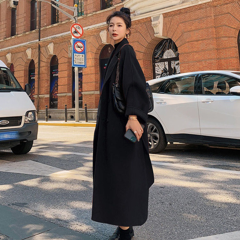 Women's Wool Blends Women's Autumn and Winter Temperament Mid-length Thick Woolen Long-sleeved Women's Jacket Trend Red Fashionable Woo