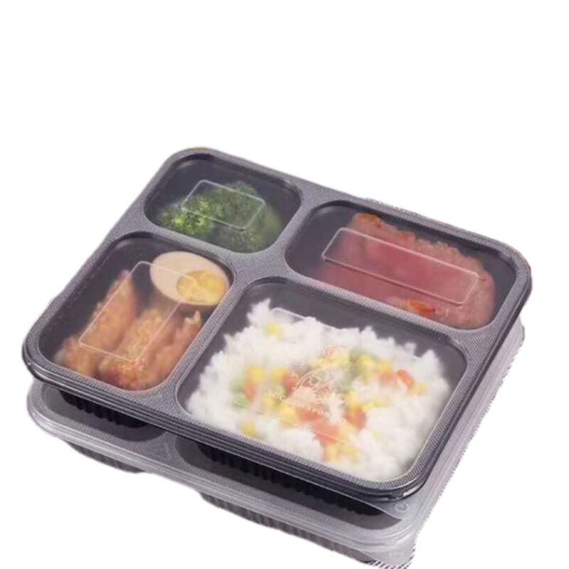Black 4 compartments Take Out Containers Dinnerware Sets Grade PP food packing boxes disposable bento box for Hotel Clear Color