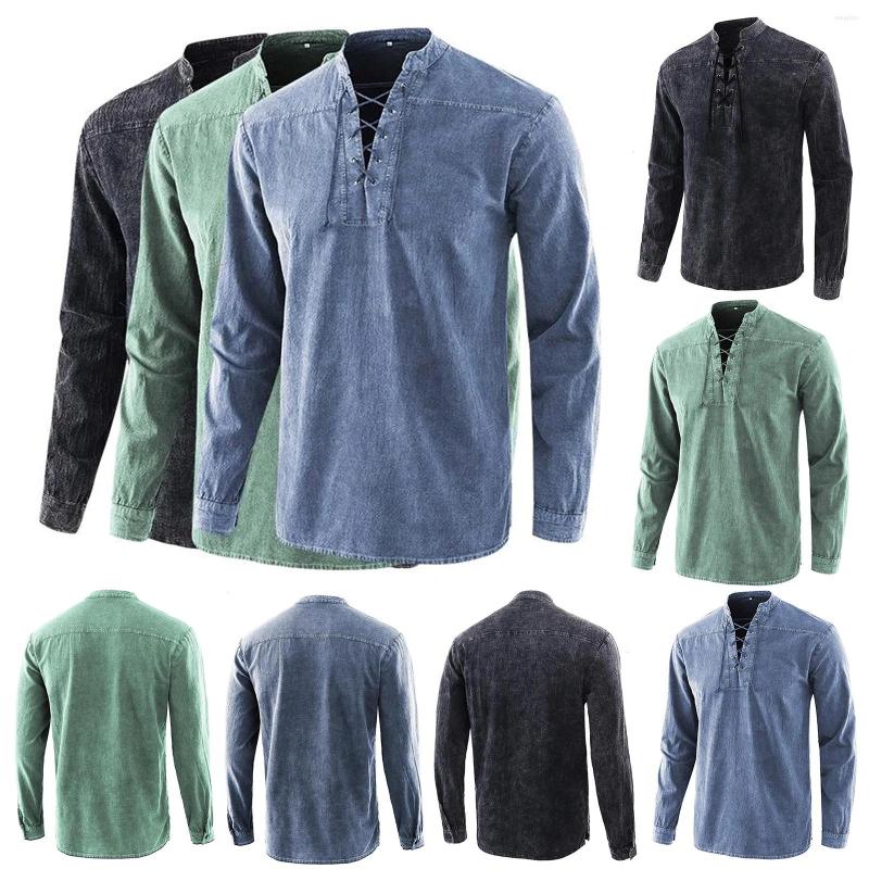 Men' Casual Shirts 2022 Men Gothic Retro T Shirt Lace-up V-neck Denim Long Sleeve Tee Loose Tops For Male NOV99, Black
Men' Casual Shirts 2022 Men Gothic Retro T Shirt Lace-up V-neck Denim Long Sleeve Tee Loose Tops For Male NOV99, Black