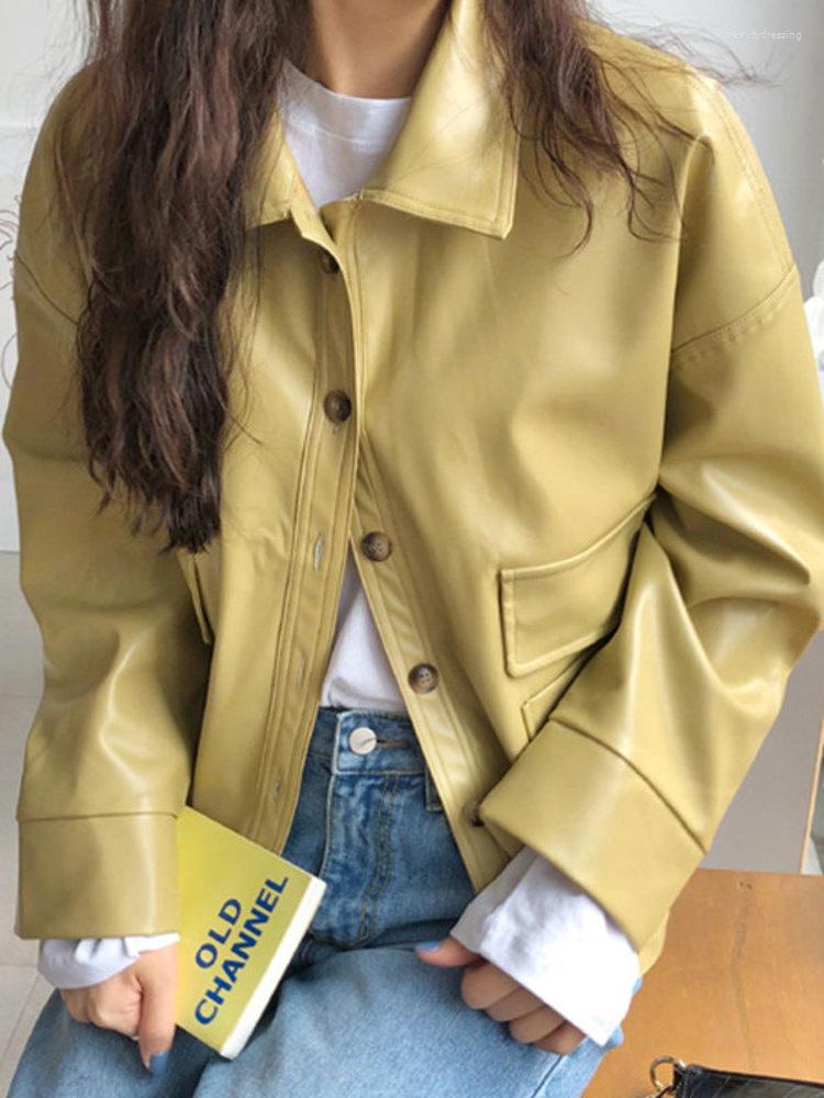 Women's Leather Loose Long-sleeved Jacket With Single-breasted Large Pockets Simple Fashion Trend Ladies Green Coats 2022 Autumn G982
Women's Leather Loose Long-sleeved Jacket With Single-breasted Large Pockets Simple Fashion Trend Ladies Green Coats 2022 Autumn G982