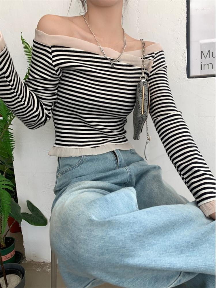 Women's T Shirts Off Shoulder Slash Neck Crop Top T-shirt Women Striped Ruffle Side Slim-fit Long Sleeve Tee Shirt 2022 Harajuku Streetwear
Women's T Shirts Off Shoulder Slash Neck Crop Top T-shirt Women Striped Ruffle Side Slim-fit Long Sleeve Tee Shirt 2022 Harajuku Streetwear