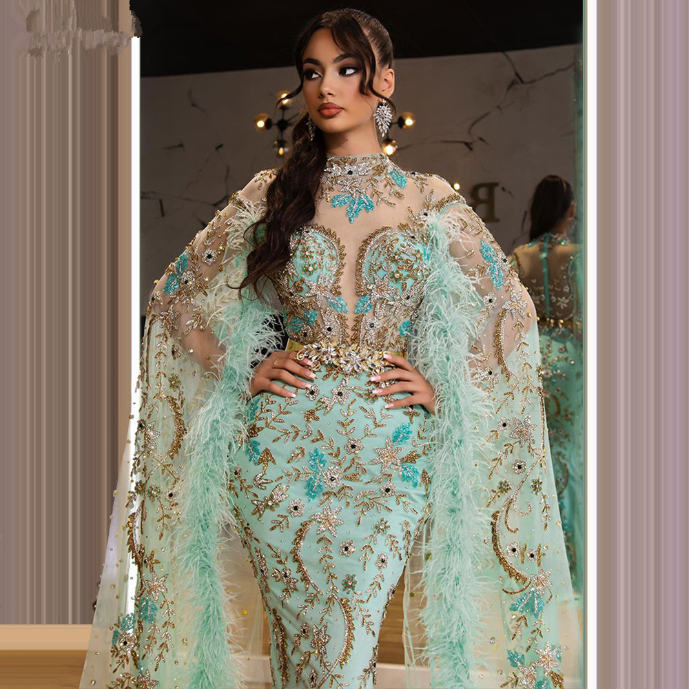 Luxury Tiffany Green Prom Dresses Crystals Beads Feathers Party Dresses Mermaid Women Formal Custom Made Evening Dress, Lavender
Luxury Tiffany Green Prom Dresses Crystals Beads Feathers Party Dresses Mermaid Women Formal Custom Made Evening Dress, Lavender