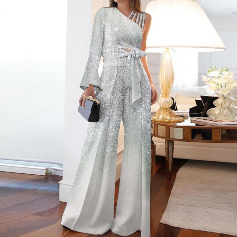 Women's Two Piece Pants 2Pcs/Set Trendy Sexy One Shoulder Shining Outfit Lady Wide Leg Noble, Blue
Women's Two Piece Pants 2Pcs/Set Trendy Sexy One Shoulder Shining Outfit Lady Wide Leg Noble, Blue