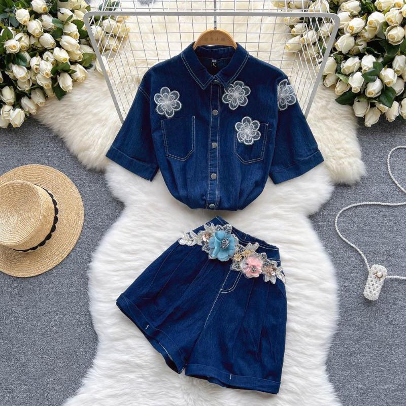 Women' Tracksuits Casual Fashion Denim Suit Female Summer Sweet Age-reducing Three-dimensional Flower Chic Design Two-piece, Blue
Women' Tracksuits Casual Fashion Denim Suit Female Summer Sweet Age-reducing Three-dimensional Flower Chic Design Two-piece, Blue