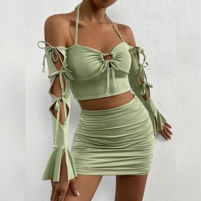 Women's Tracksuits Wepbel 2 Piece Dress Sets Women Long Sleeve Short Sexy Low-Cut Lace Up Bell Skirts Halter Tops Pencil, Green
Women's Tracksuits Wepbel 2 Piece Dress Sets Women Long Sleeve Short Sexy Low-Cut Lace Up Bell Skirts Halter Tops Pencil, Green