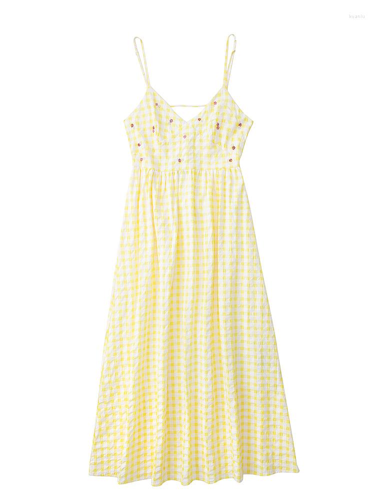 Casual Dresses 2022 Flower Shaped Beads Gingham Check Cotton Maxi Dress Women V Neck Spaghetti Strap Sexy Backless Tie Summer Long, Yellow
Casual Dresses 2022 Flower Shaped Beads Gingham Check Cotton Maxi Dress Women V Neck Spaghetti Strap Sexy Backless Tie Summer Long, Yellow