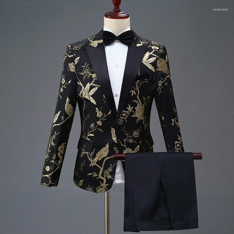 Men's Suits Gold Flower Bird Embroidery Dress Suit Men Slim Fit One Button Mens With Pants Stage Prom Wedding Grooms Costume Homme
Men's Suits Gold Flower Bird Embroidery Dress Suit Men Slim Fit One Button Mens With Pants Stage Prom Wedding Grooms Costume Homme