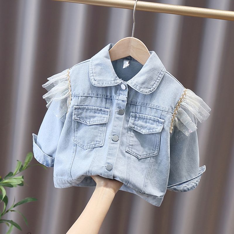 Jackets Spring Girls Coat denim jacket lace bow tie kids for girls Coats Toddler Outerwear Birthday Gift Kids cowboy 221010