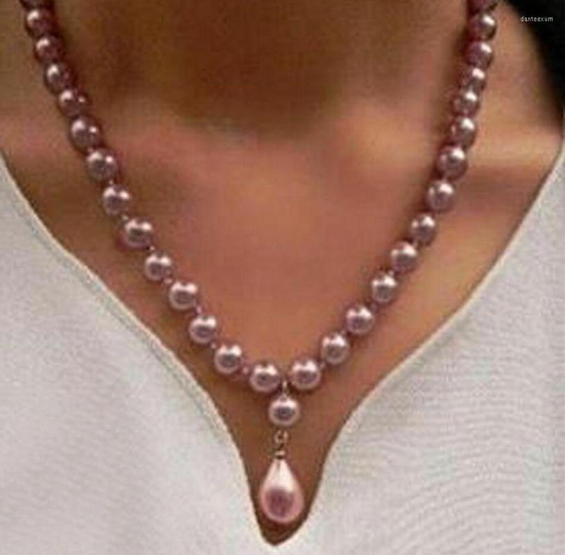 Pendants Fashion Jewelry Natural 8mm Round South Sea Shell Pearl & 12x16mm Drop Pendant Necklace 18''