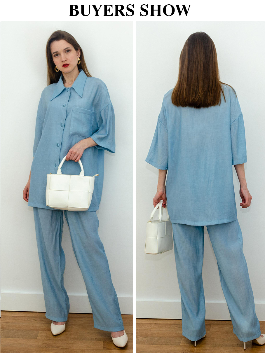 Women's Two Piece Pants Clacive Causal Loose Trouser Suits Autumn Short Sleeve Blouse With High Wasit Pants Set Women Elegant Brown 2 Piece Pants