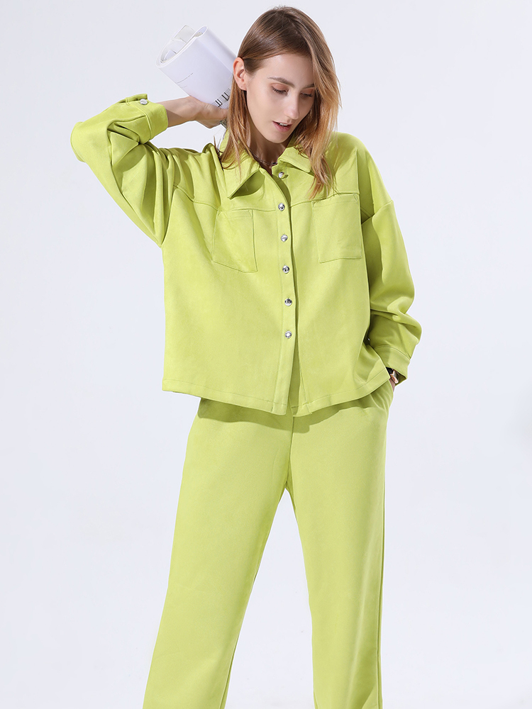 Women's Two Piece Pants GCAROL Women tracksuits Velvet Jacket And Pants Drop Shoulder Oversized Coat Single-Breasted Elastic Waist Overalls Cargo