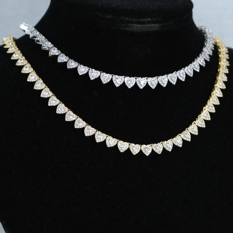 Iced Out Women's Hip Hop Necklace: 7mm Heart Tennis Chain with 5A CZ Stone | Statement Jewelry