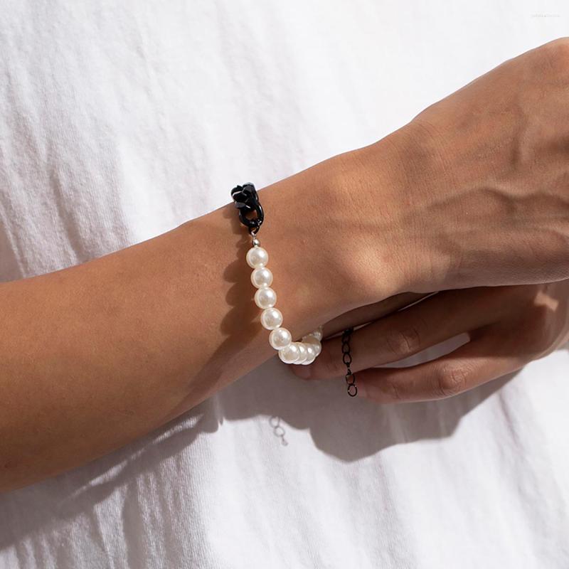Charm Bracelets Salircon Fashion Beads Chain Men's Black Painted Aluminum Metal Stitched Imitation Pearl Beaded Bracelet Jewelry Gift
Charm Bracelets Salircon Fashion Beads Chain Men's Black Painted Aluminum Metal Stitched Imitation Pearl Beaded Bracelet Jewelry Gift