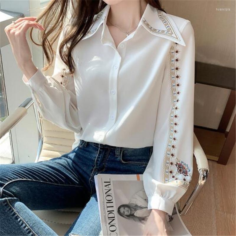 Women' Blouses Embroidered For Women Shirt Polo Neck Basic Button Up Female Elegant Loose Thin Woman Clothes Casual, White
Women' Blouses Embroidered For Women Shirt Polo Neck Basic Button Up Female Elegant Loose Thin Woman Clothes Casual, White