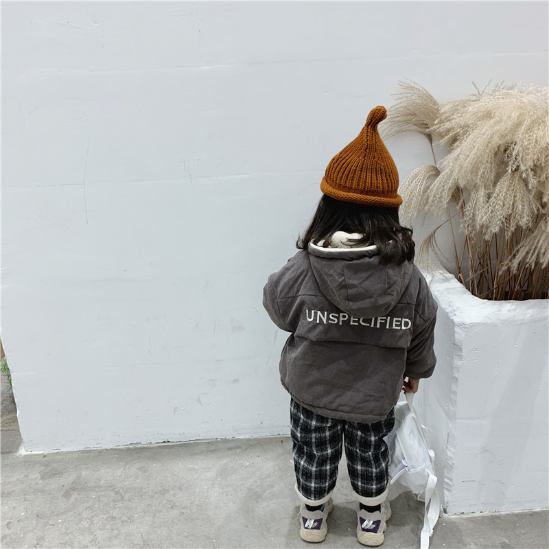 Jackets Winter Kids Clothes Boys Girls Parkas Velvet Hooded Letter Printed Beige Gray Coat Baby Thick Outerwear 221010